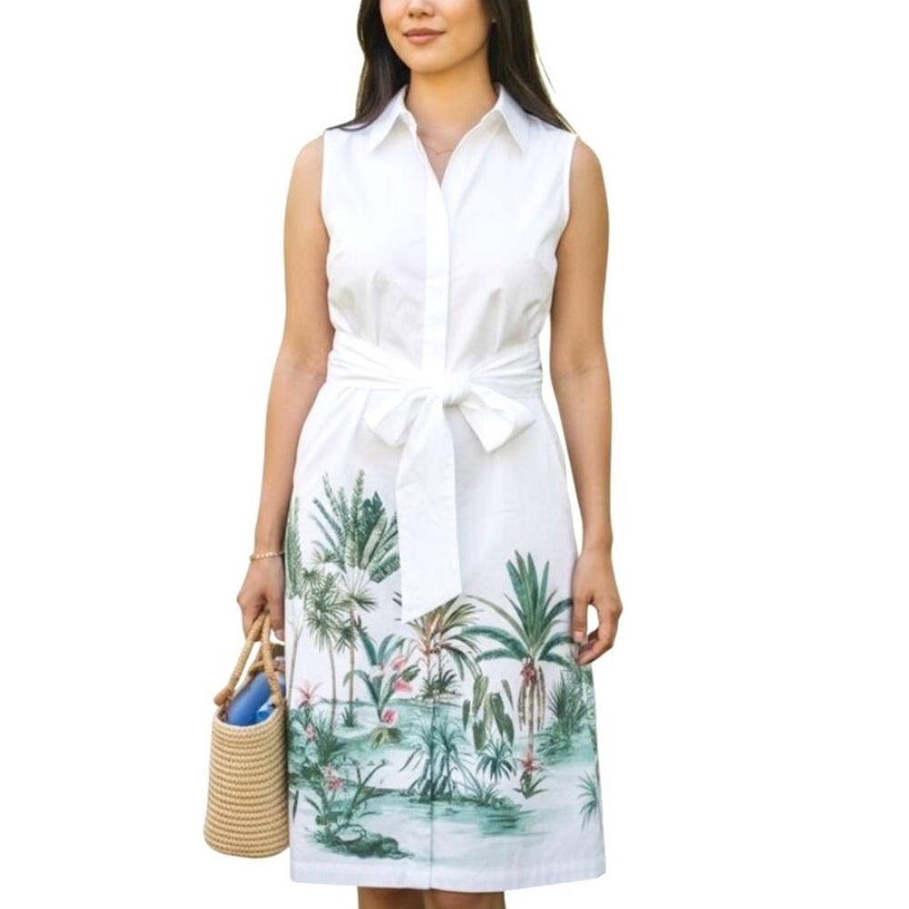 J McLaughlin tropical white tie waist dress